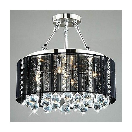 Plafoniera a filo tradizionale/classica in cristallo trasparente cromato, 1 lampadina E12/E14