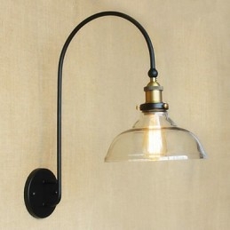 Applique da parete tradizionale/classica in metallo nero con vetro trasparente, 1 lampadina E26/E27, 40 W