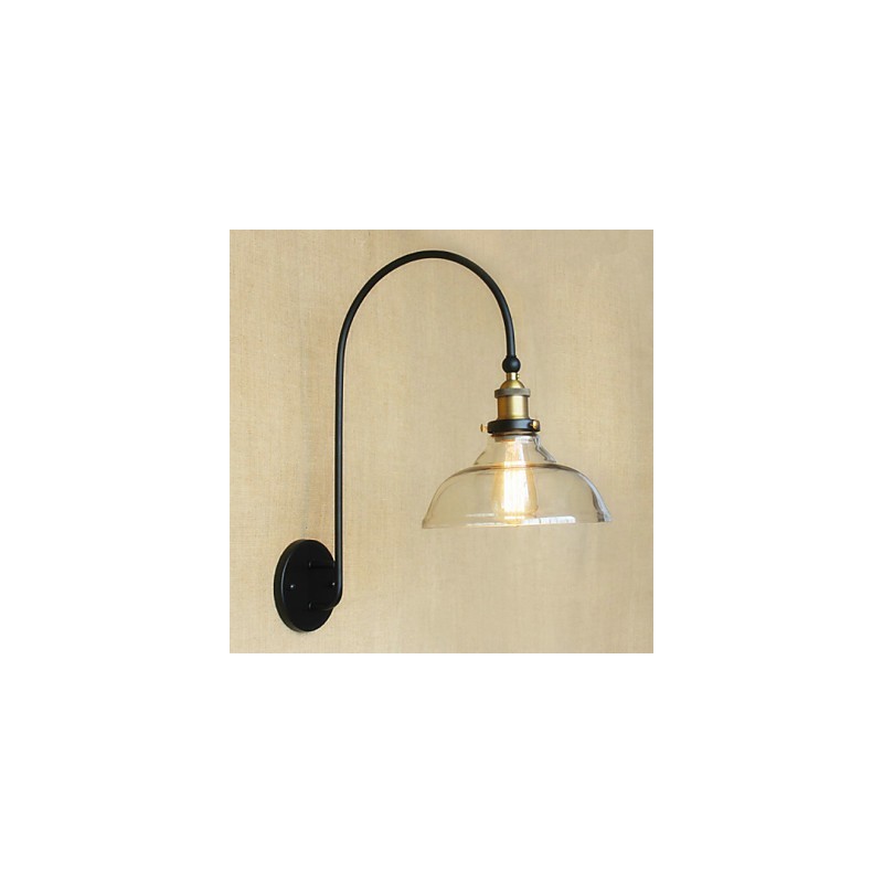Applique da parete tradizionale/classica in metallo nero con vetro trasparente, 1 lampadina E26/E27, 40 W