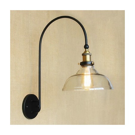 Applique da parete tradizionale/classica in metallo nero con vetro trasparente, 1 lampadina E26/E27, 40 W