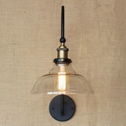 Applique da parete tradizionale/classica in metallo nero con vetro trasparente, 1 lampadina E26/E27, 40 W