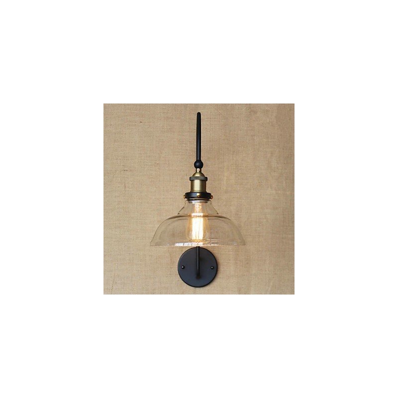 Applique da parete tradizionale/classica in metallo nero con vetro trasparente, 1 lampadina E26/E27, 40 W