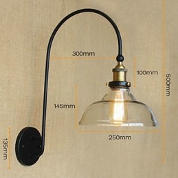 Applique da parete tradizionale/classica in metallo nero con vetro trasparente, 1 lampadina E26/E27, 40 W