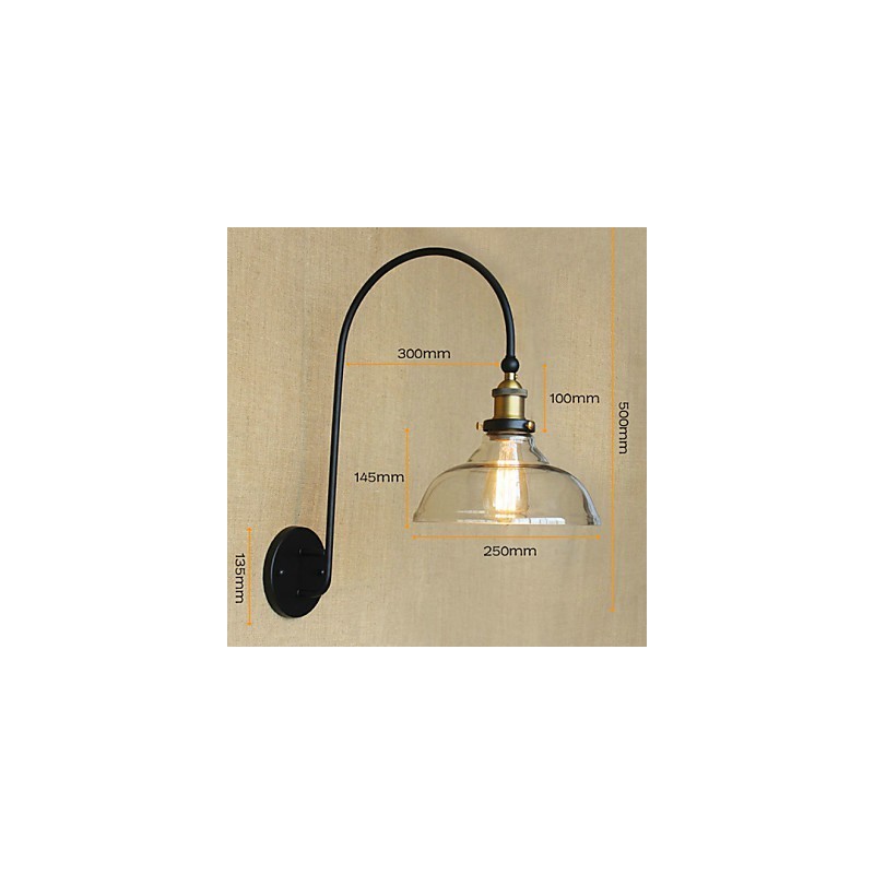 Applique da parete tradizionale/classica in metallo nero con vetro trasparente, 1 lampadina E26/E27, 40 W