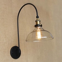 Applique da parete tradizionale/classica in metallo nero con vetro trasparente, 1 lampadina E26/E27, 40 W