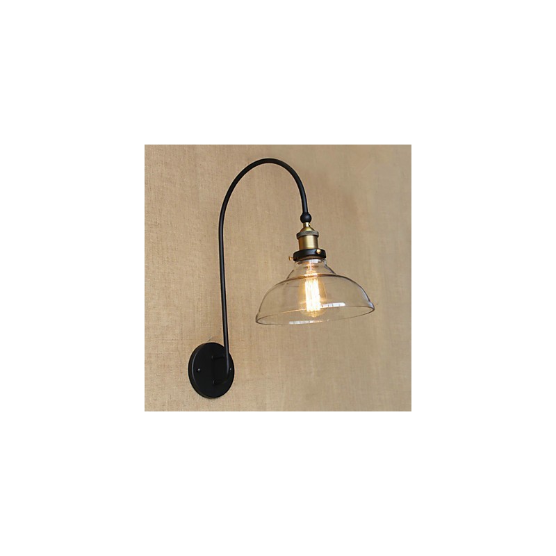 Applique da parete tradizionale/classica in metallo nero con vetro trasparente, 1 lampadina E26/E27, 40 W