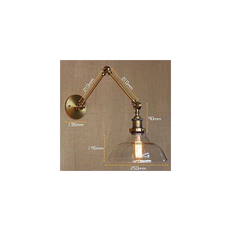 Applique da parete decorativa in vetro trasparente e bronzo stile loft
