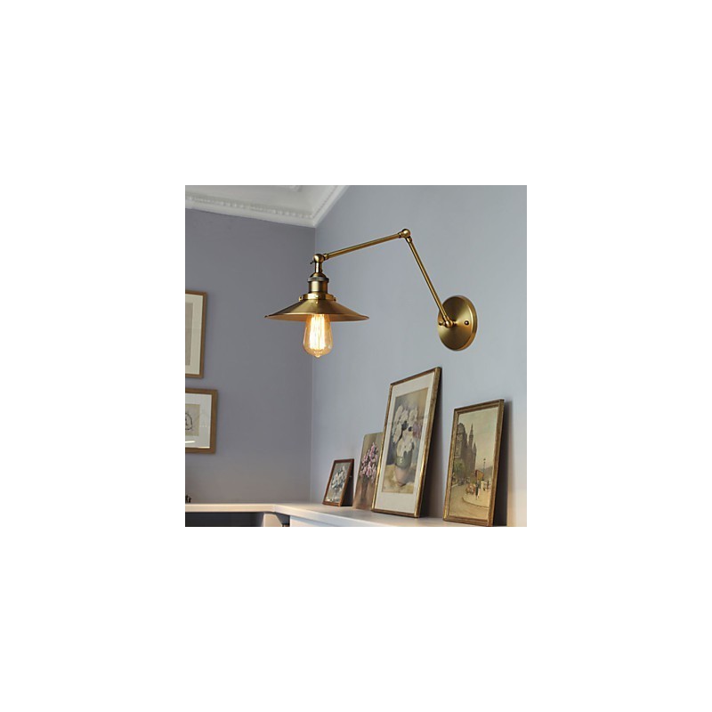 Applique da parete industriale americana Max in ottone antico oro