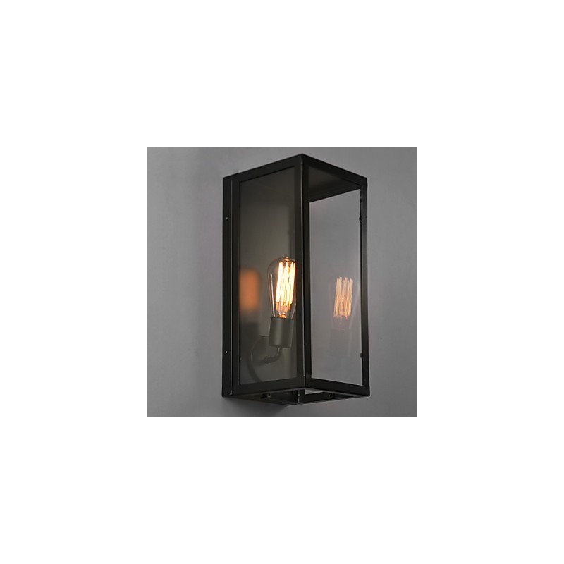 Applique da parete retrò in ferro nero con paralume trasparente, 1 lampadina E26/E27, 40 W