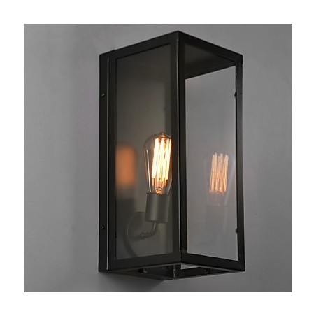 Applique da parete retrò in ferro nero con paralume trasparente, 1 lampadina E26/E27, 40 W