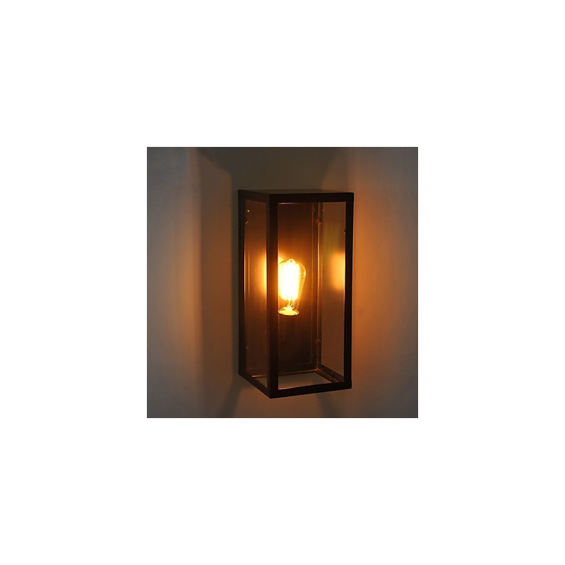 Applique da parete retrò in ferro nero con paralume trasparente, 1 lampadina E26/E27, 40 W