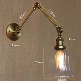 Applique da parete tradizionale/classica bronzo con doppio braccio lungo e vetro trasparente