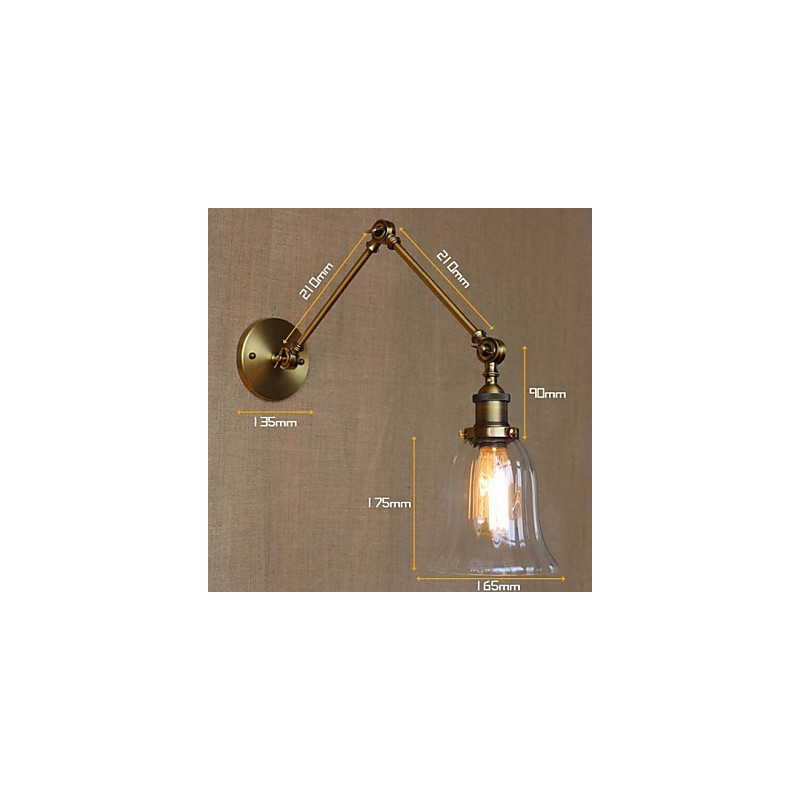 Applique da parete tradizionale/classica bronzo con doppio braccio lungo e vetro trasparente