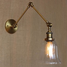 Applique da parete tradizionale/classica bronzo con doppio braccio lungo e vetro trasparente