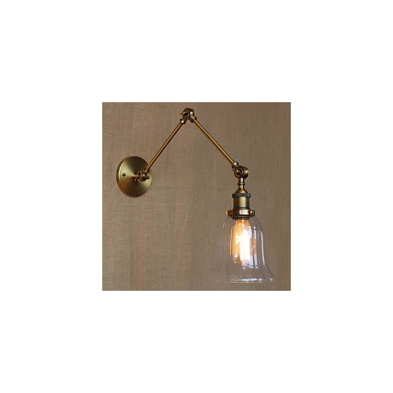 Applique da parete tradizionale/classica bronzo con doppio braccio lungo e vetro trasparente