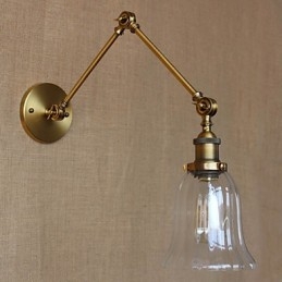 Applique da parete tradizionale/classica bronzo con doppio braccio lungo e vetro trasparente