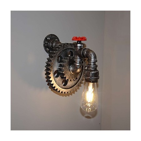 Applique da parete industriale in ferro con ingranaggio e tubi acqua vintage