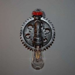 Applique da parete industriale in ferro con ingranaggio e tubi acqua vintage