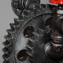 Applique da parete industriale in ferro con ingranaggio e tubi acqua vintage