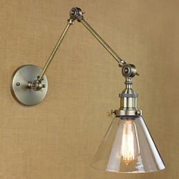 Applique da parete vintage in vetro e ferro bronzo con braccio oscillante, E26/E27