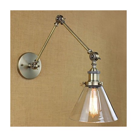 Applique da parete vintage in vetro e ferro bronzo con braccio oscillante, E26/E27