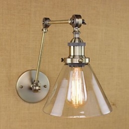 Applique da parete vintage in vetro e ferro bronzo con braccio oscillante, E26/E27