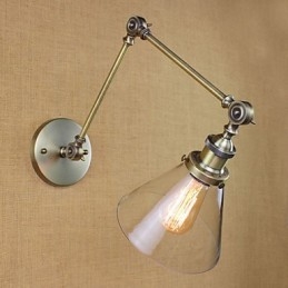 Applique da parete vintage in vetro e ferro bronzo con braccio oscillante, E26/E27