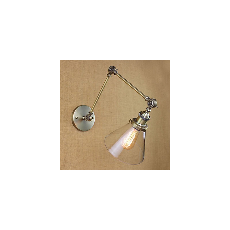 Applique da parete vintage in vetro e ferro bronzo con braccio oscillante, E26/E27