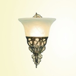 Applique da parete in metallo finitura bronzo, paralume in vetro bianco, E26/E27, 40 W, 28 cm
