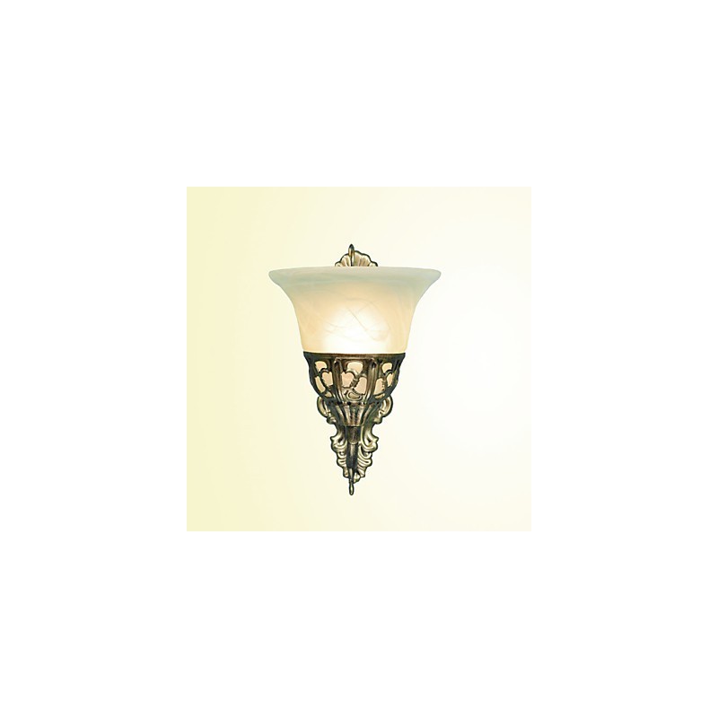 Applique da parete in metallo finitura bronzo, paralume in vetro bianco, E26/E27, 40 W, 28 cm