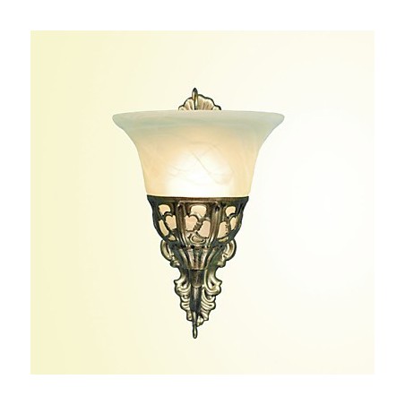 Applique da parete in metallo finitura bronzo, paralume in vetro bianco, E26/E27, 40 W, 28 cm