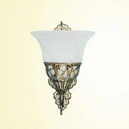 Applique da parete in metallo finitura bronzo, paralume in vetro bianco, E26/E27, 40 W, 28 cm