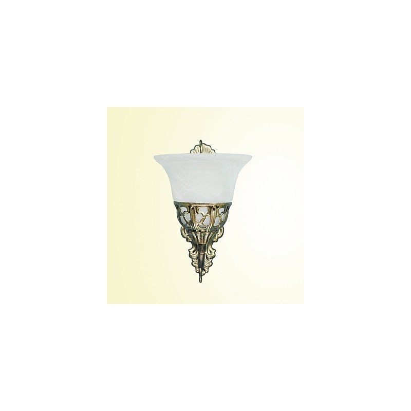 Applique da parete in metallo finitura bronzo, paralume in vetro bianco, E26/E27, 40 W, 28 cm