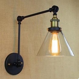 Applique da parete in vetro nero stile rustico/lodge, braccio oscillante 74 cm