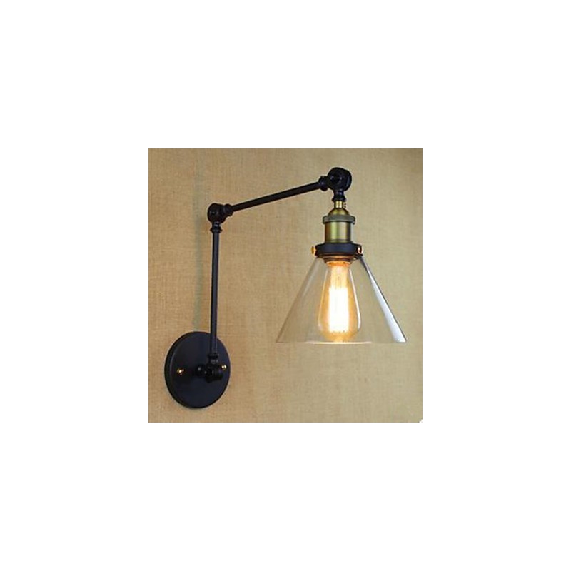 Applique da parete in vetro nero stile rustico/lodge, braccio oscillante 74 cm