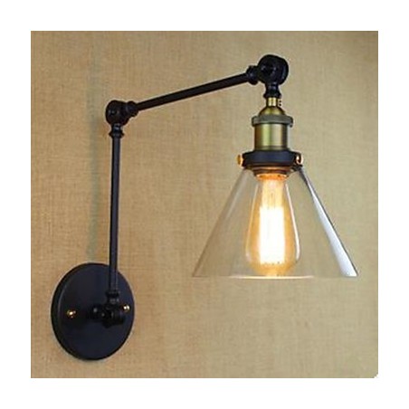 Applique da parete in vetro nero stile rustico/lodge, braccio oscillante 74 cm