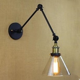Applique da parete in vetro nero stile rustico/lodge, braccio oscillante 74 cm