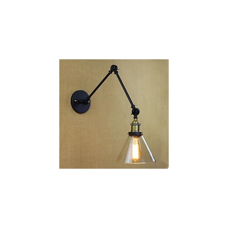 Applique da parete in vetro nero stile rustico/lodge, braccio oscillante 74 cm