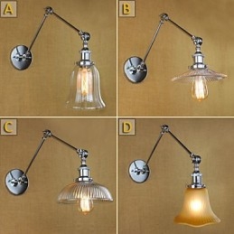 Applique da parete moderna in vetro nera con braccio oscillante, 1 lampadina E26/E27
