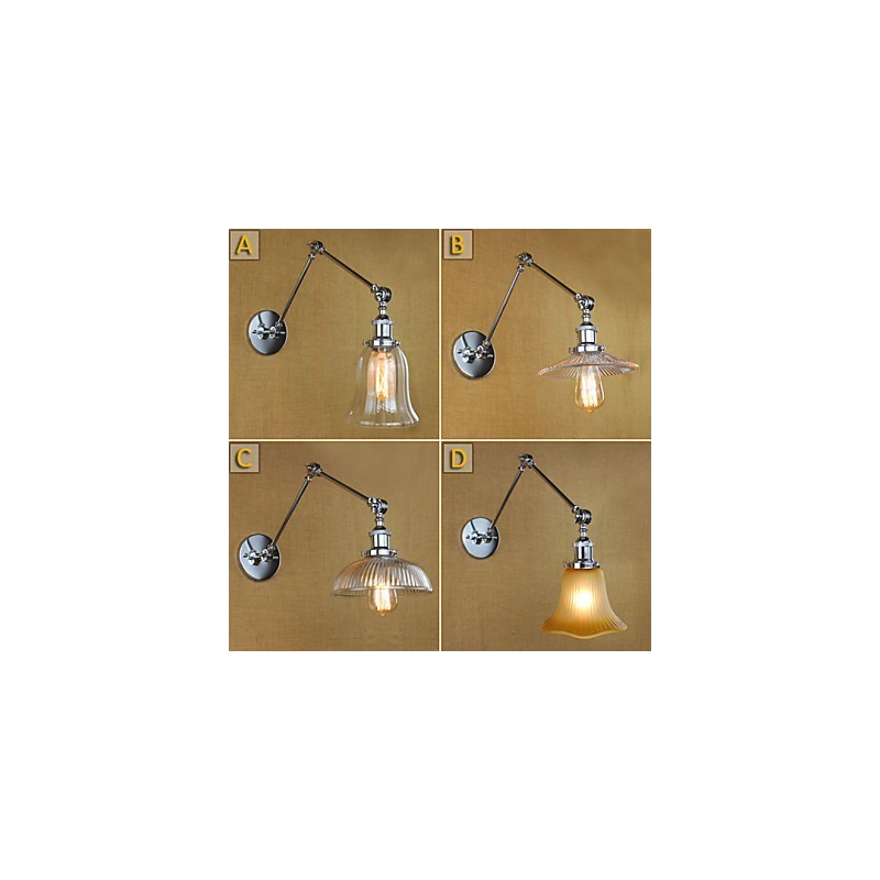 Applique da parete moderna contemporanea in vetro nero trasparente, 1 lampadina E26/E27 40W