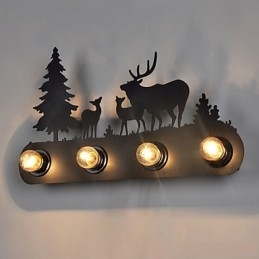 Applique da parete retro in ferro nero 4 luci stile American Village