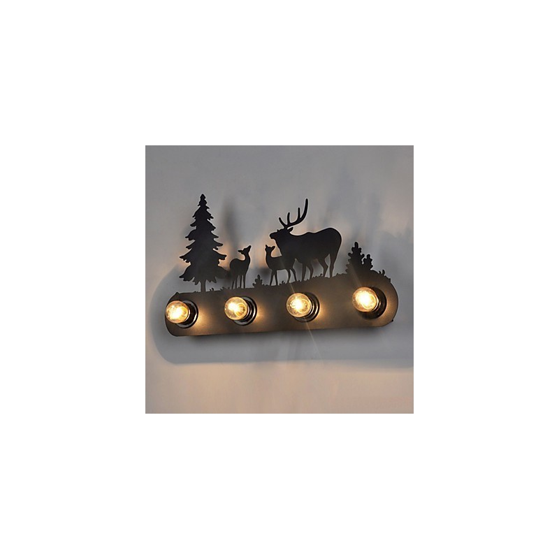 Applique da parete retro in ferro nero 4 luci stile American Village
