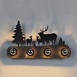 Applique da parete retro in ferro nero 4 luci stile American Village