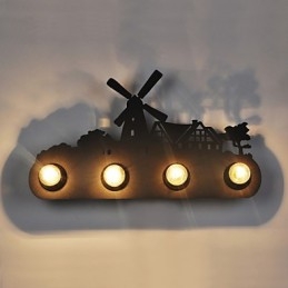 Applique da parete industriale retrò 4 luci in ferro nero