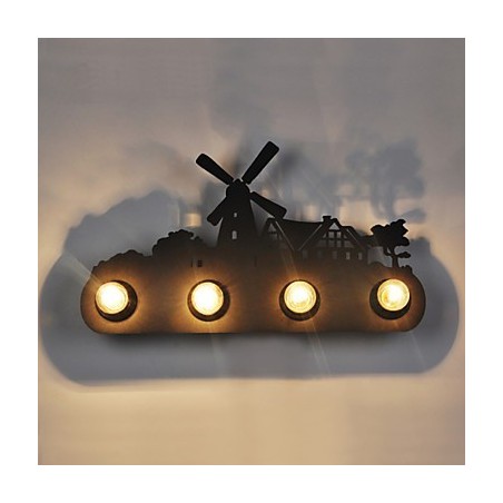 Applique da parete industriale retrò 4 luci in ferro nero