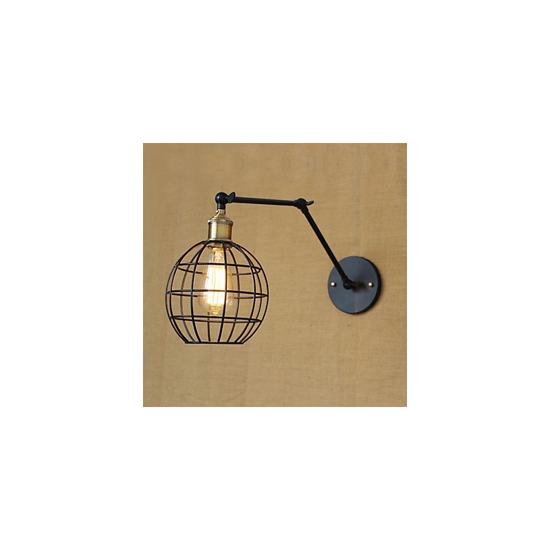 Applique da parete con braccio oscillante Mini Style Rustic Lodge in metallo nero