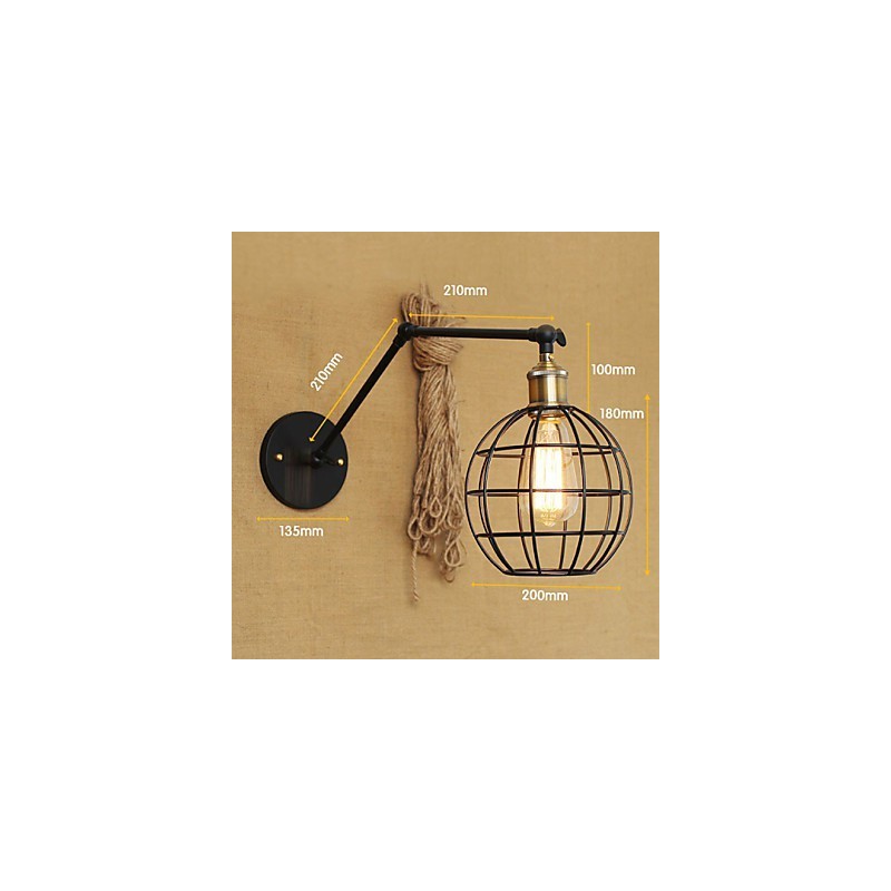 Applique da parete con braccio oscillante Mini Style Rustic Lodge in metallo nero