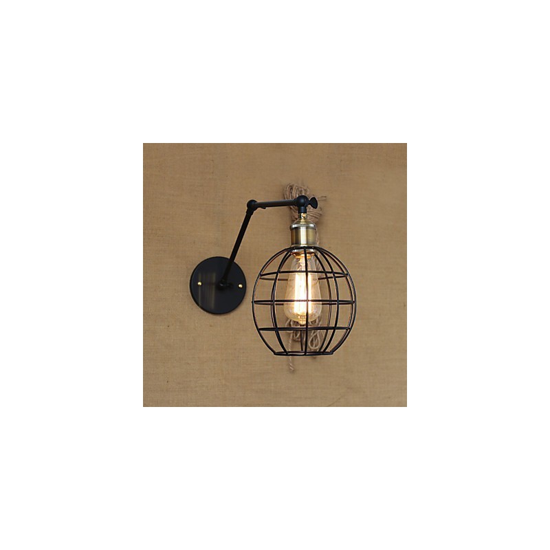 Applique da parete con braccio oscillante Mini Style Rustic Lodge in metallo nero