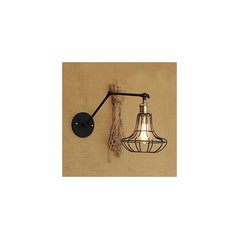 Applique da parete a braccio oscillante Mini Style rustica in metallo nero