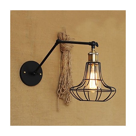 Applique da parete a braccio oscillante Mini Style rustica in metallo nero